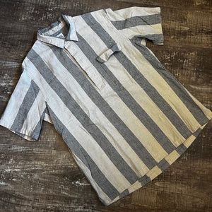 Men's Zara Linen Vert Striped Shirt CREAM/BLACK - Sz XL